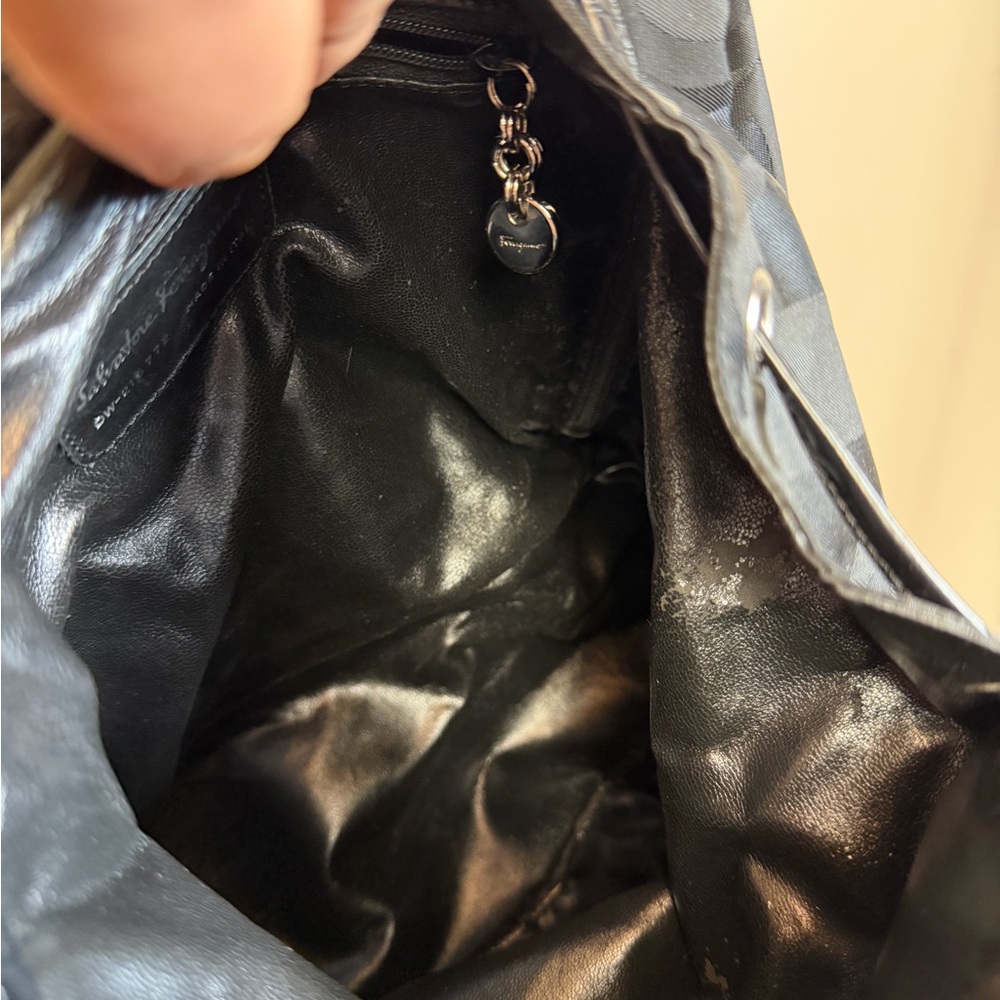 Salvatore Ferragamo Black Logo Jacquard Nylon & Leather Backpack - Picture 13 of 15